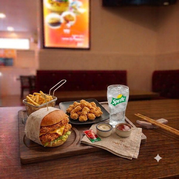 C6-Crispy Popcorn Chicken Jumbo Burger Combo 